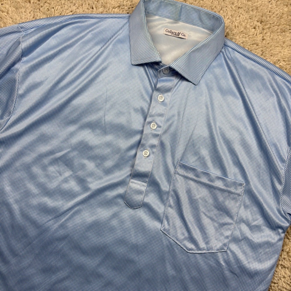 Collars & Co. Polo Shirt Mens XL Blue Houndstooth Short Sleeve Pocket